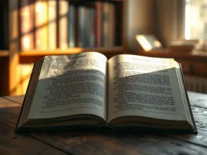 Otwarte słownik etymologiczny na drewnianym biurku z piórem i lupą, ilustrujące proces analizy powiązań między synonimami.