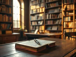 Zabytkowy globus na drewnianym biurku w bibliotece, symbolizujący podróże i odkrywanie państw świata.