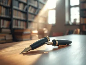 Zestawienie starodawnego pióra i pergaminu z nowoczesną klawiaturą laptopa, symbolizujące ewolucję języka i pisma.